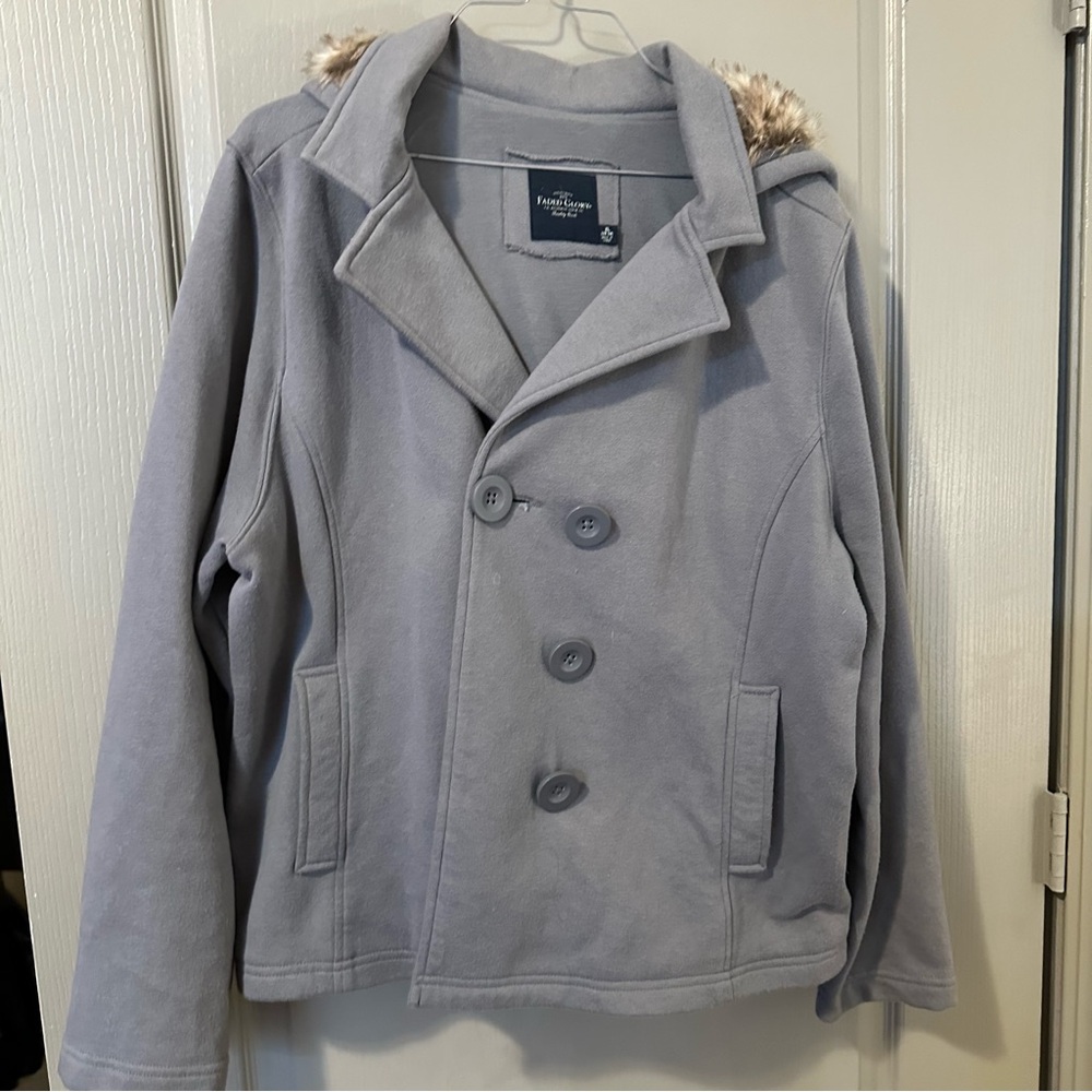 Faded Glory Light Gray Coat Faux Fur Hood XL  Y2K Casual Twilightcore Fall